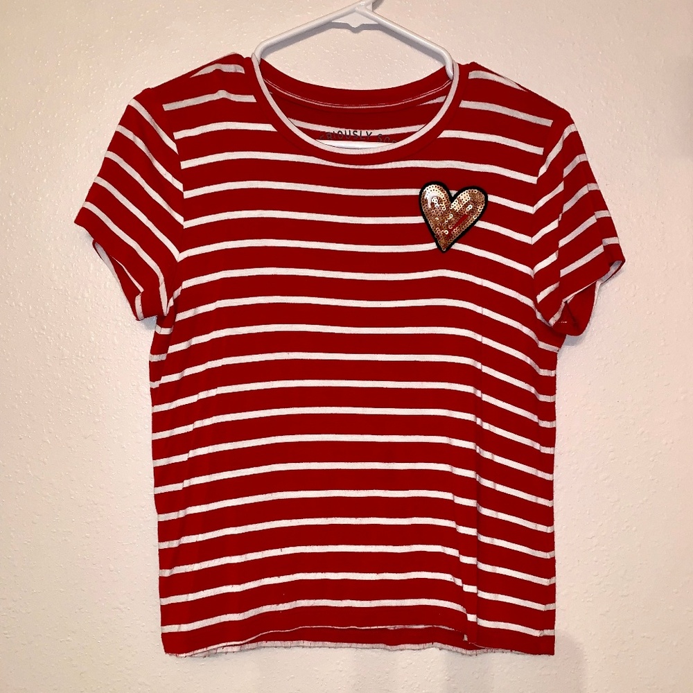 Women's Red & White Striped Tee